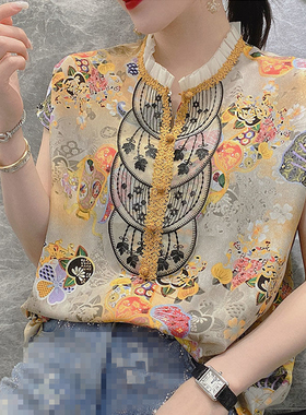 European Style Women Floral Shirt Summer Short-sleeved Chiff