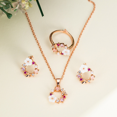 Fashion Rose Gold Crystal Pendant Necklace Earrings Rings Se