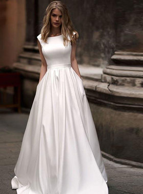 ivory white robe satin wedding party Dress Robe De Soiree lo