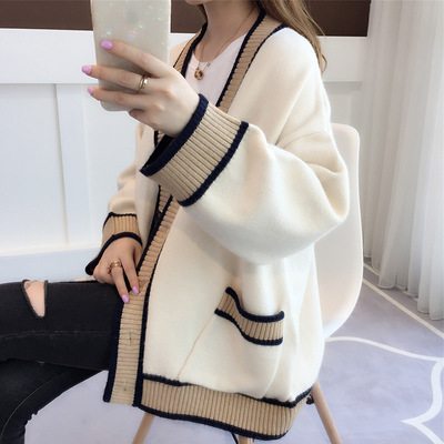 Women's Cardigan Knitted  Fashion Stripe Wool Sweater for Wo