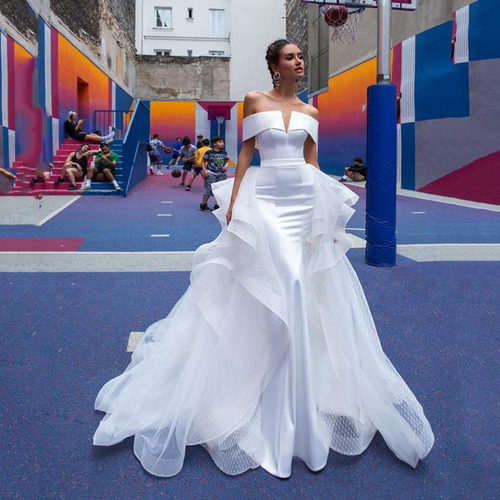 2021 Mermaid Wedding Dresses With Detachable Skirt Off The S