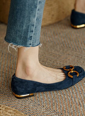 Ladies Flat Shoes Retro Square Toe Leather Loafers for Women