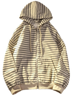 Zip Up Women Korean Style Hoodies For Girls Top Vintage stri