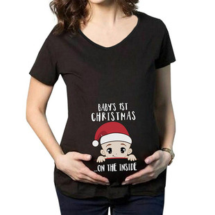 Women Pregnant Merry Christmas Baby Black T Shirt Girl Mater