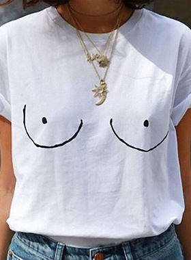 Harajuku funny T Shirt for Women Short Sleeve TITTIES BOOBS