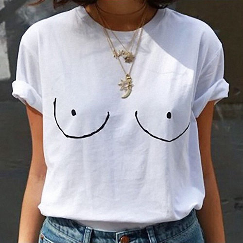 Harajuku funny T Shirt for Women Short Sleeve TITTIES BOOBS