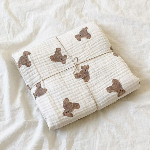 Baby Blankets Bear Print Cotton Gauze Muslin Swaddle Wrap Ne