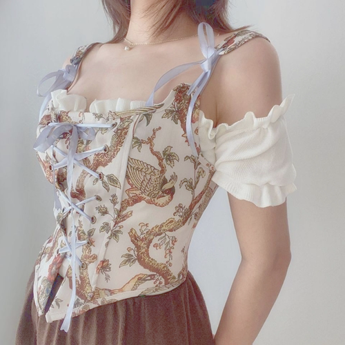 2022 Sexy Designer Vintage Print Halter Tops Women Chic Band