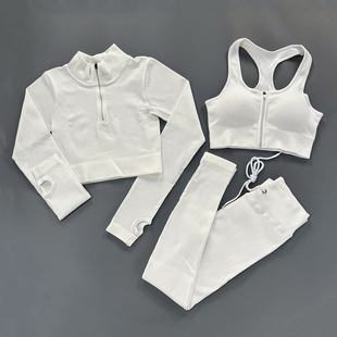 Women Yoga Set Seamless 2PCS Two Piece Crop Top Long Sleeve