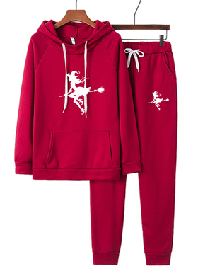 Flying Witch Women Two Piece Set Tracksuits Top+Pant Suits H