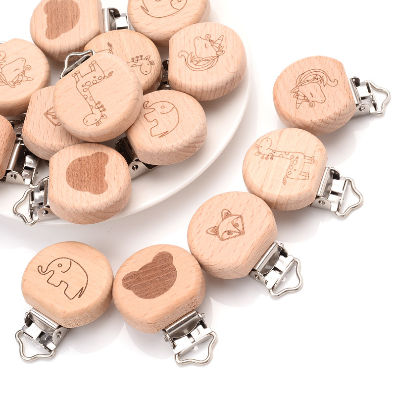 5Pcs/Lot Beech Wood Pacifier Clip Animal Small Elephant Hear
