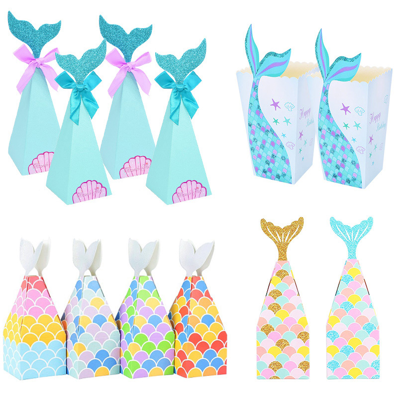 10Pcs Mermaid Tail Paper Candy Box Gift Bags Popcorn Boxes K