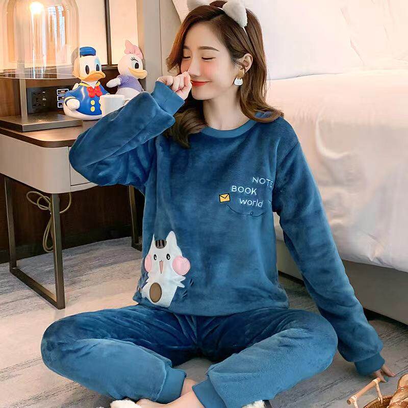 New 2021 Autumn Winter Warm Flannel Women Pyjamas Sets Thick