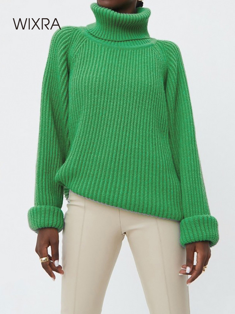 Wixra Women Basic Turtleneck Sweater Warm Thick Loose Pullov