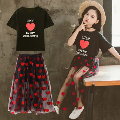 Summer Children's Clothing Sets for Girls Cotton Heart Shirt