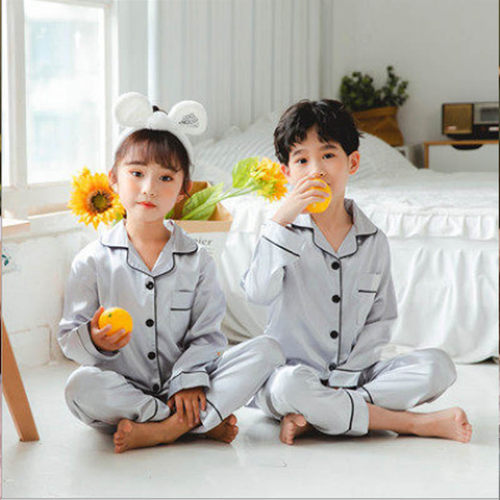 Silk Pajamas for Girls Boy Pajama Sets Summer Autumn Satin L
