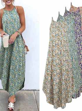 Printed Maxi Dresses VONDA Bohemian Sexy Sleeveless Sundress