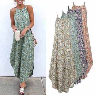 VONDA Dresses Bohemian Sexy Sundress Printed Sleeveless Maxi