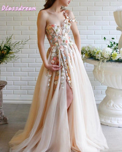 Flowers Dresses Sweetheart Neck Dres Champagne Prom Evening