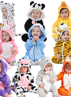 Cute Cartoon Flannel Baby Rompers Stitch Rabbit Panda Pajama