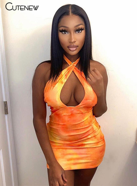 Cutenew Casual Sleeveless Halter Mini Dress For Women Summer