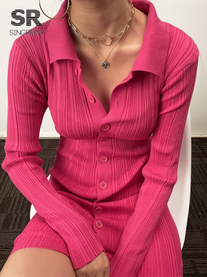 SINGREINY Women Sexy Sweater Dress Turndown-Collar Long Slee