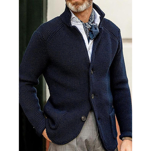 Men Sweater Cardigan down Collar Open Stitch Top Coat Winter