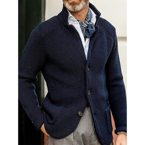 Men Sweater Cardigan down Collar Open Stitch Top Coat Winter