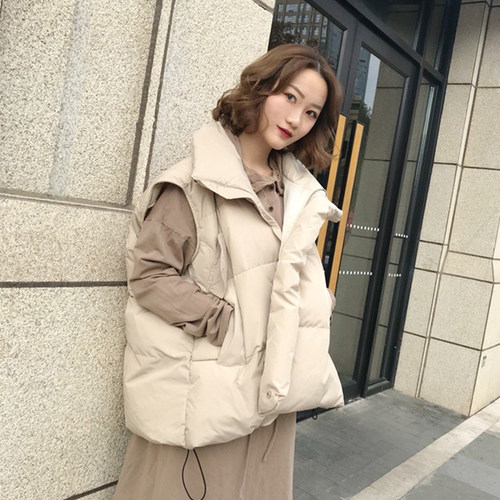 Loose Women's Sleeveless Jackets Solid Turn Down Collar Ladi