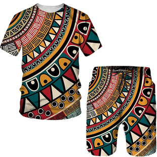 Men Fashion Printed Vintage Sets Women shirts African