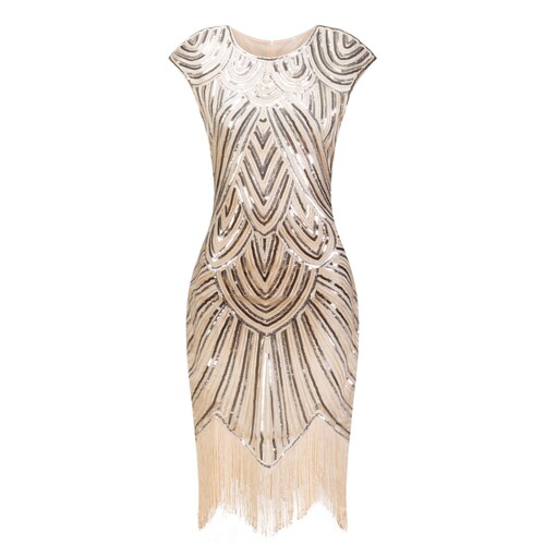 1920s Flapper Dress Great Gatsby Dress O-Neck Cap Sleeve Seq