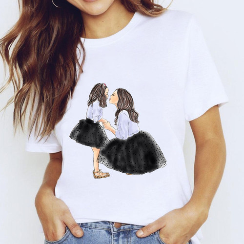 T-shirts Top for Women Cartoon Mama Harajuku Girl Mom Love K