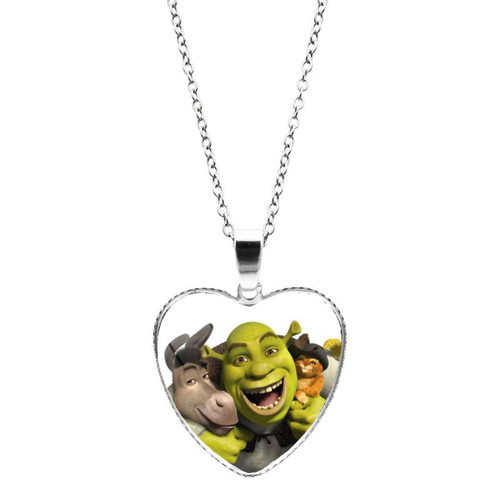 Shrek Heart Pendant Necklace Glass Cabochon Jewelry Gifts Co