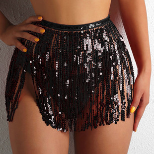 Bathing Suit Women Shorts Sequin Tassel Fringe Cover Up Skir