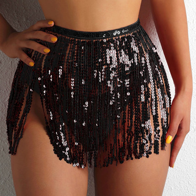 Bathing Suit Women Shorts Sequin Tassel Fringe Cover Up Skir