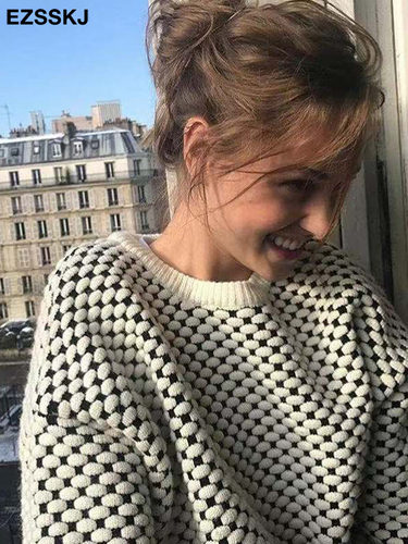 oversize blue dot Sweater Pullovers Women winter autumn thic