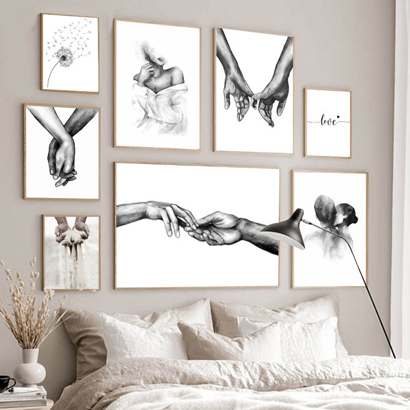 Nordic Black White Shoulder Kiss Hand Wall Art  Poster Minim