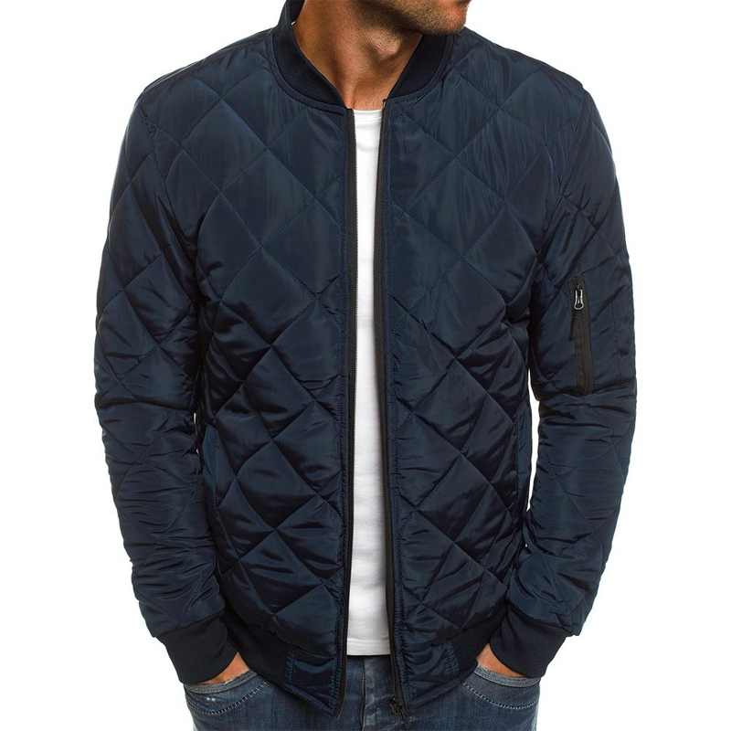 Men Quilted Padded Jacket Casual Zip Up Winter Warm Bomber J