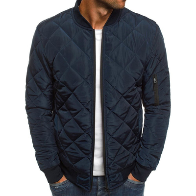 Men Quilted Padded Jacket Casual Zip Up Winter Warm Bomber J