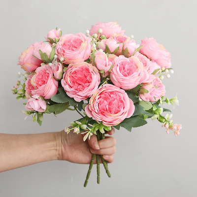 Hot Selling 1pcs/30cm Rose Pink Silk Bouquet Peony Artificia