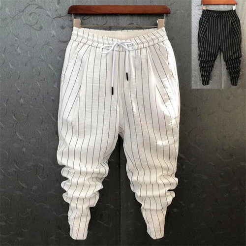 Summer Pants Men Stripe Printing Slim Trousers ndy  Fashion