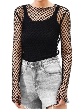Women See Through Perspective Sheer Mesh Fishnet Tee Bodycon