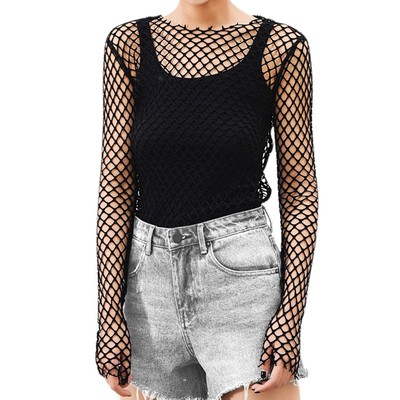 Women See Through Perspective Sheer Mesh Fishnet Tee Bodycon