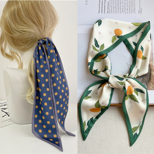 2021 Women Silk Satin Hair Band Scarf Skinny Neck Tie Fashio