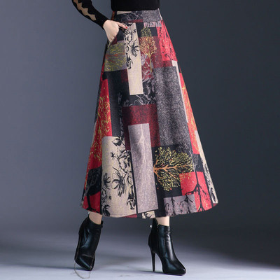 Autumn Winter A-line Long Skirts Womens Maxi Skirt Female Hi