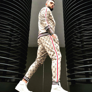 man Men's Suit Jacket + Pants Flower Plaid Sports Tracksuit