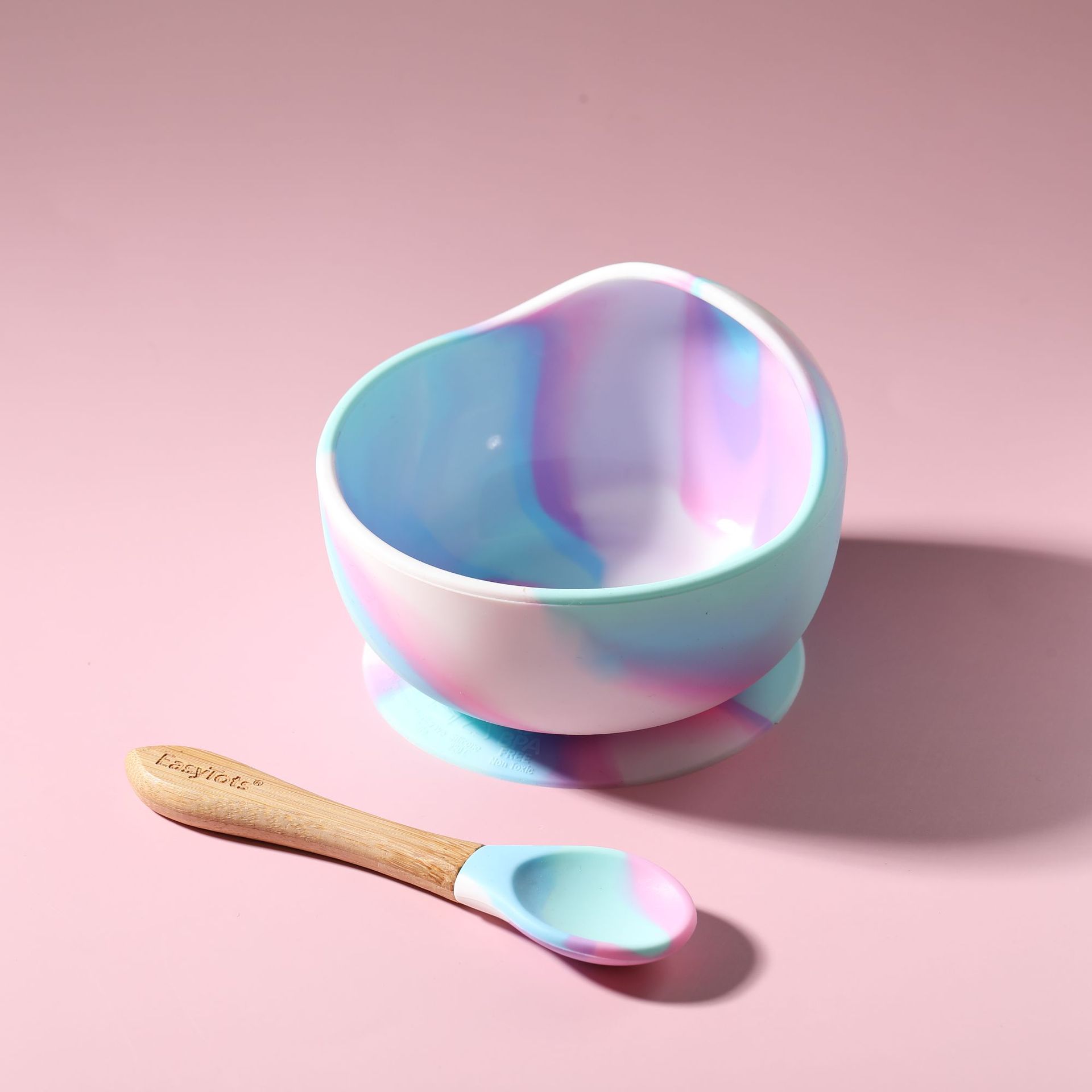 Baby bowl spoon Children Lunch silicone tableware wooden han