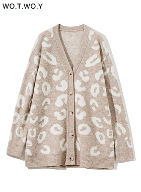 WOTWOY Autumn Winter V-Neck Knitted Cardigans Women Single B