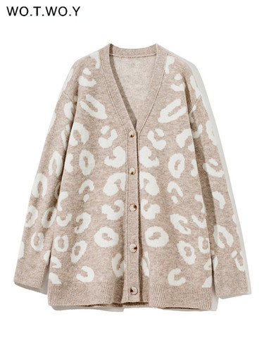 WOTWOY Autumn Winter V-Neck Knitted Cardigans Women Single B
