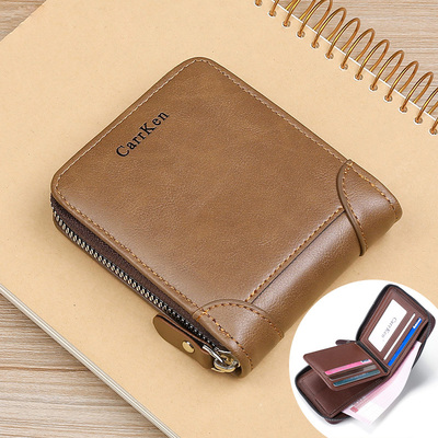 Men's Leather Wallet  Zipper Small Purse Card Holder Man Car